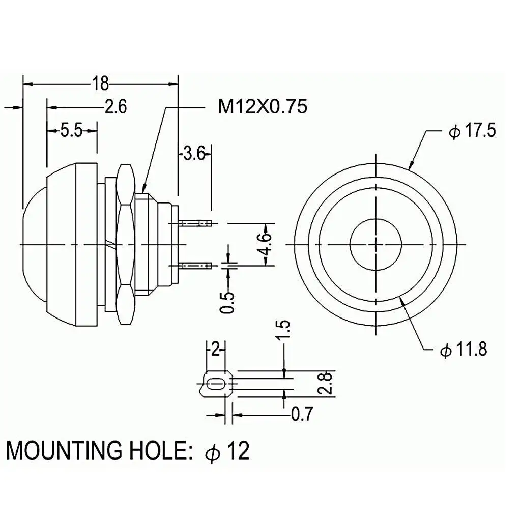 

Waterproof Momentary Push Button Switch Round Black Plastic Metal Small Button for Car Horn Doorbell 12V Application
