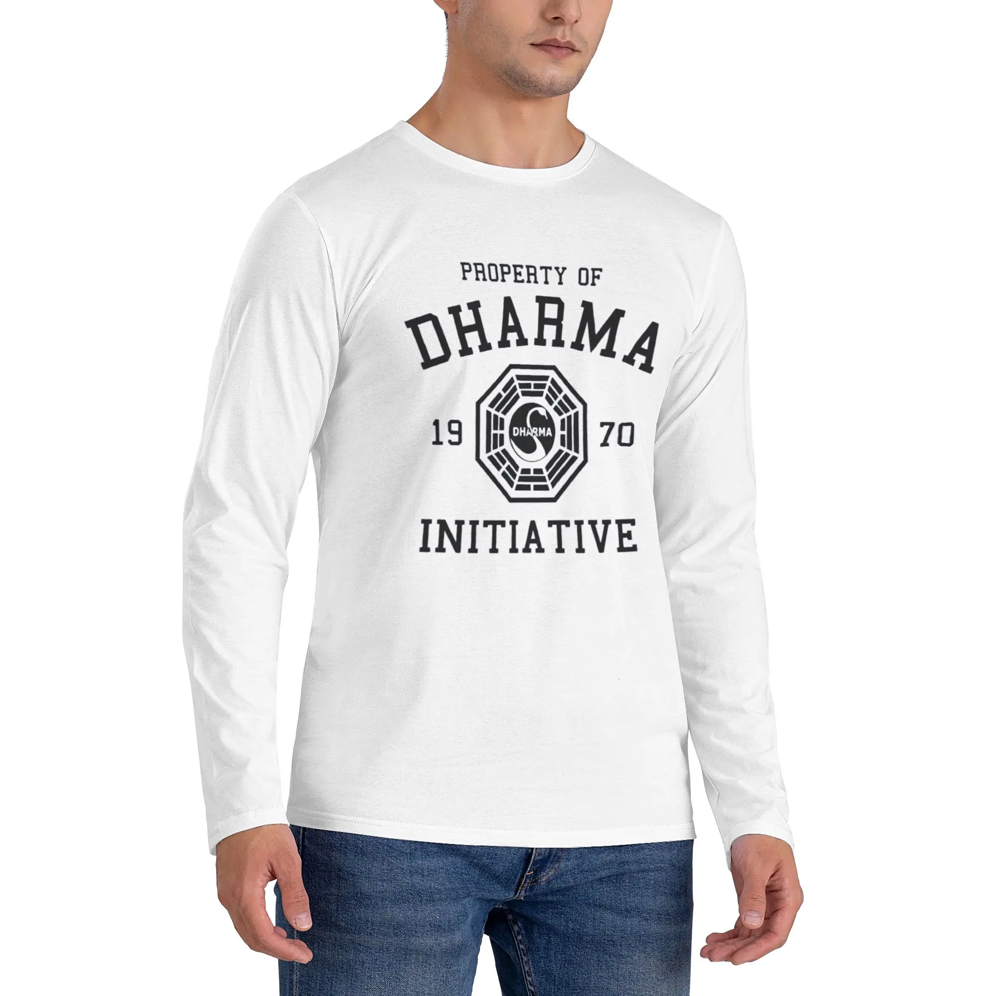 

Dharma Initiative Men's Long Sleeved T-shirt Casual Round Neck T shirts Spring and Autumn Men tops