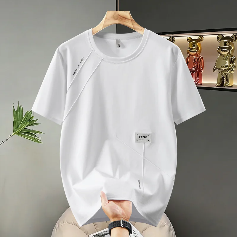 QICHE Soft Breathable Deconstructed Spliced Tee Men Oversized Loose Short Sleeve Casual Summer Shirts For Large Figure