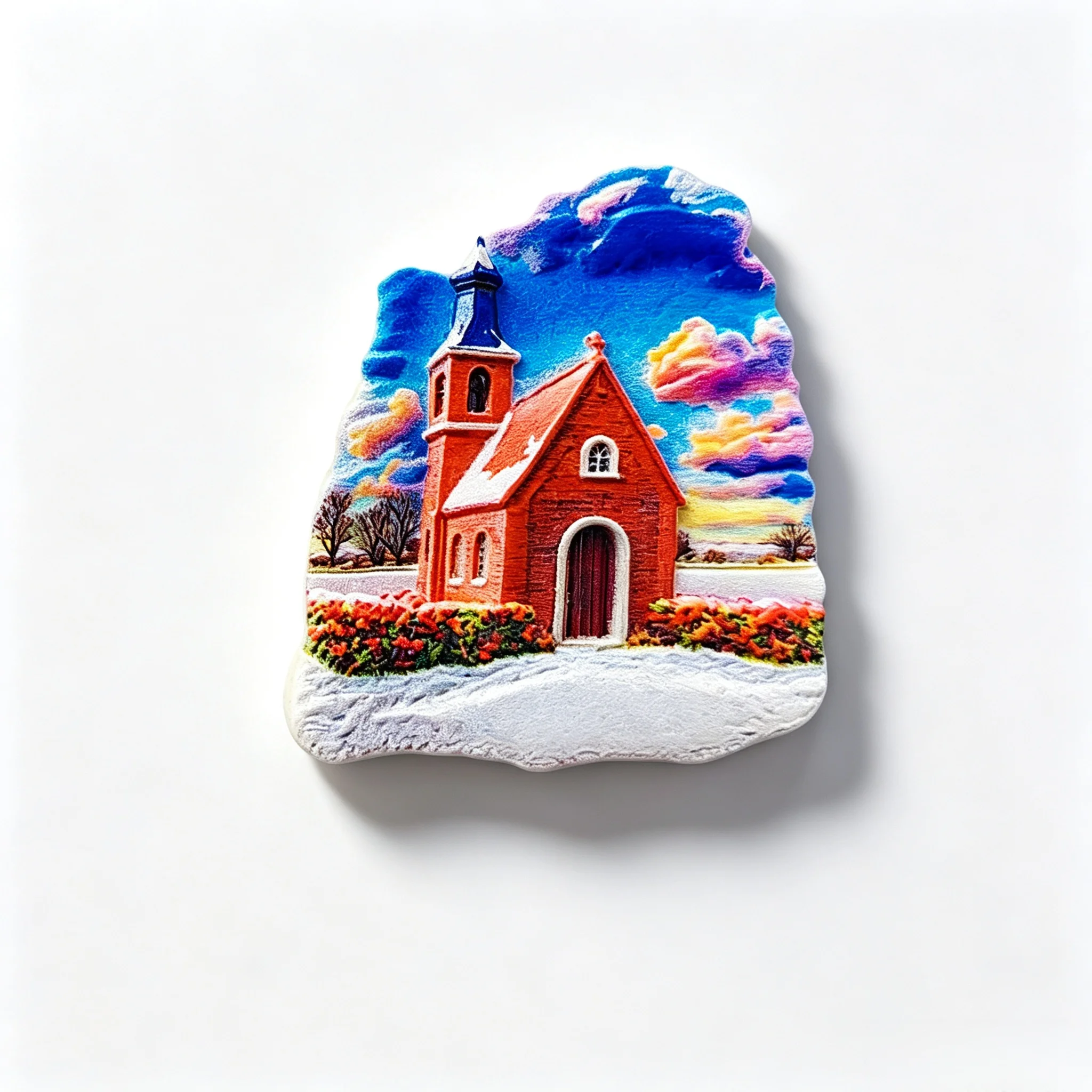 3D Embossed Resin Fridge Magnet Holland Netherlands Red Church Winter Landscape Travel Souvenir Refrigerator Decor Gift