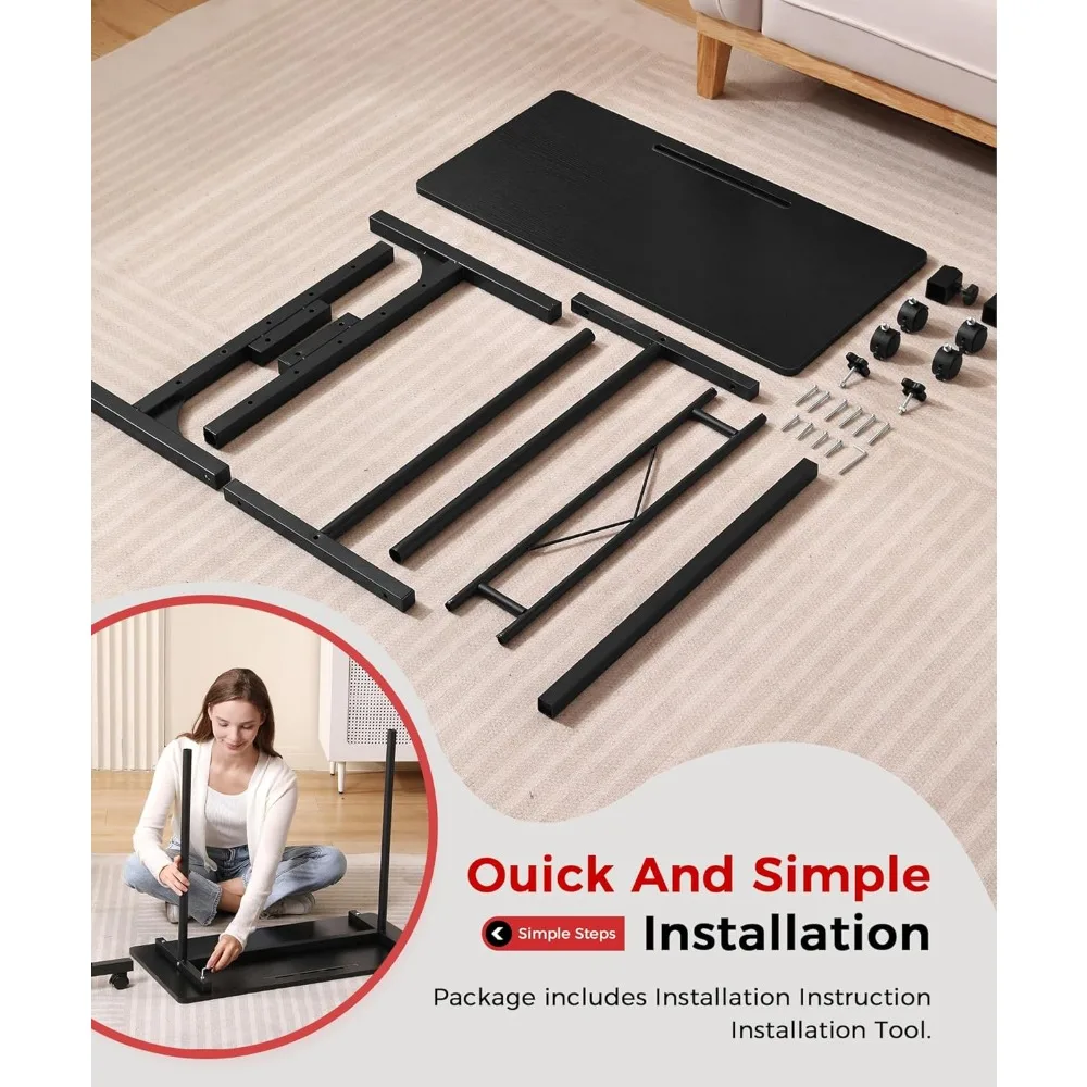 Adjustable Height Standing Desk on Wheels - Compact Mobile Laptop Desk for Portable Home or Office Use - Black