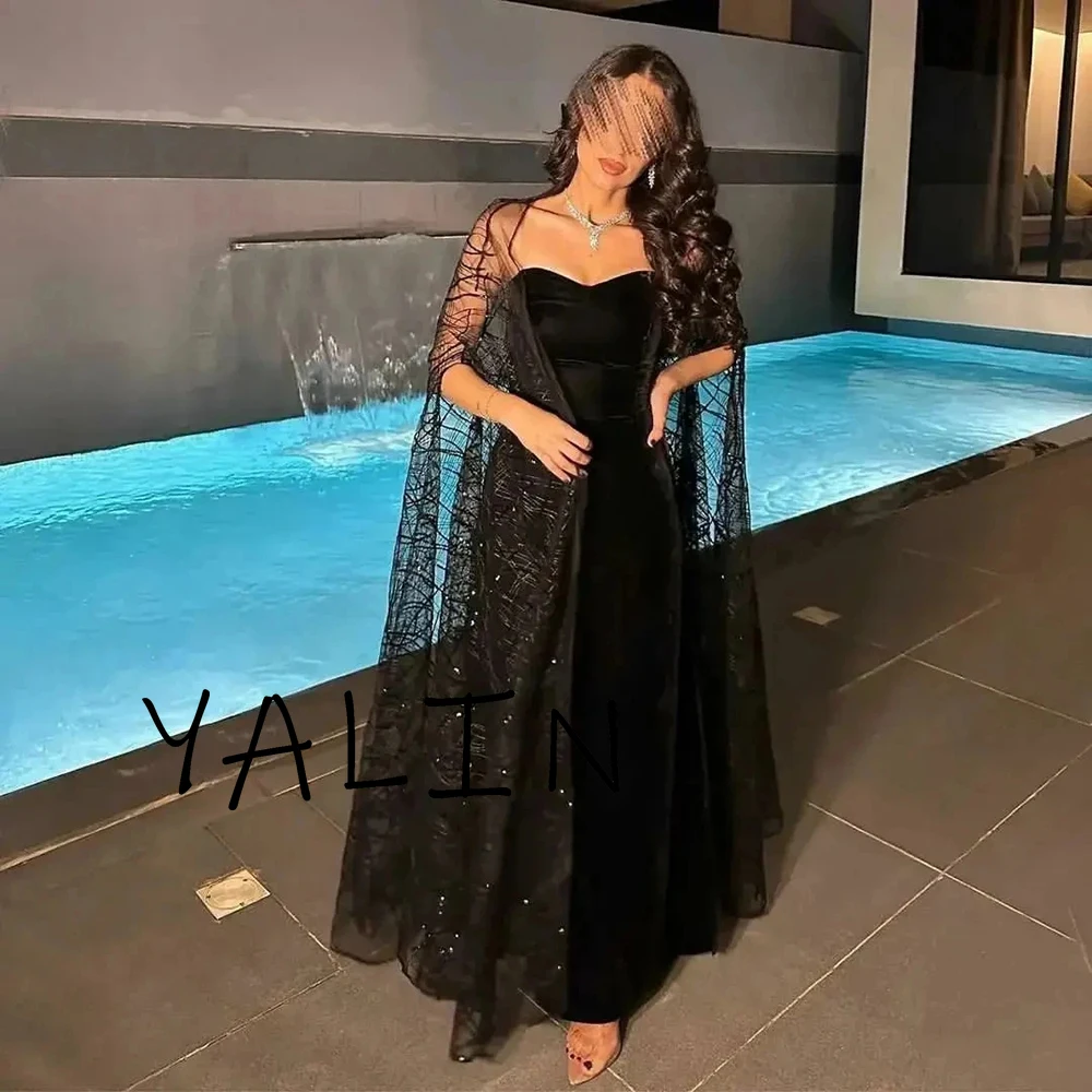 Customized Yipeisha Elegant A-Line Tulle Prom Dresses Sweetheart Formal Gowns Heavy Shoulder Sleeves Floor Length Party Dress