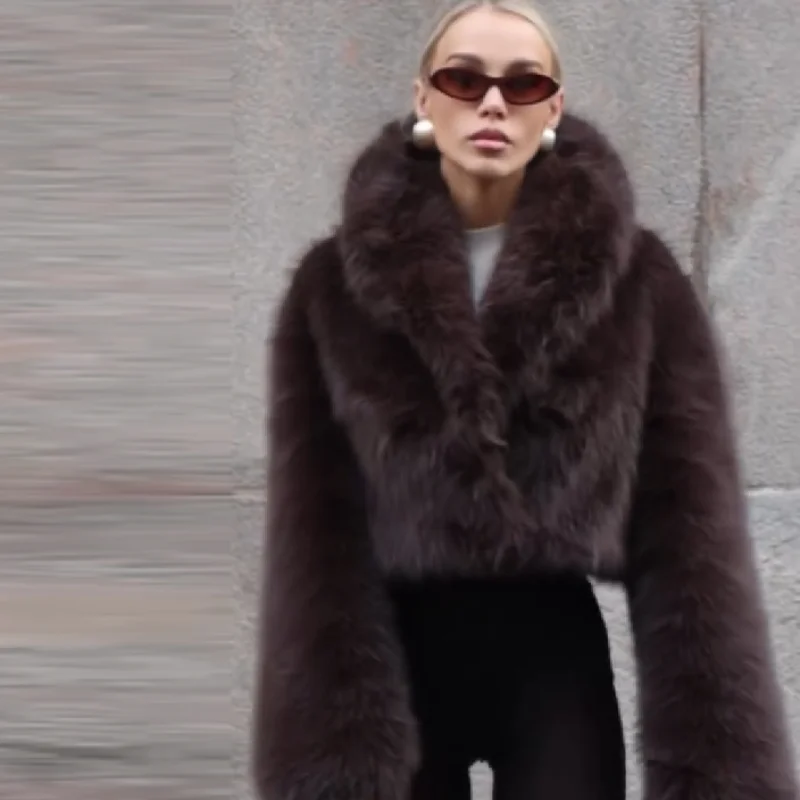 レディース ヴィンテージ 無地 フェイクファー 厚手ジャケット 長袖 ショート丈 暖かいコート 2025 秋冬新作 ハイストリートファッション