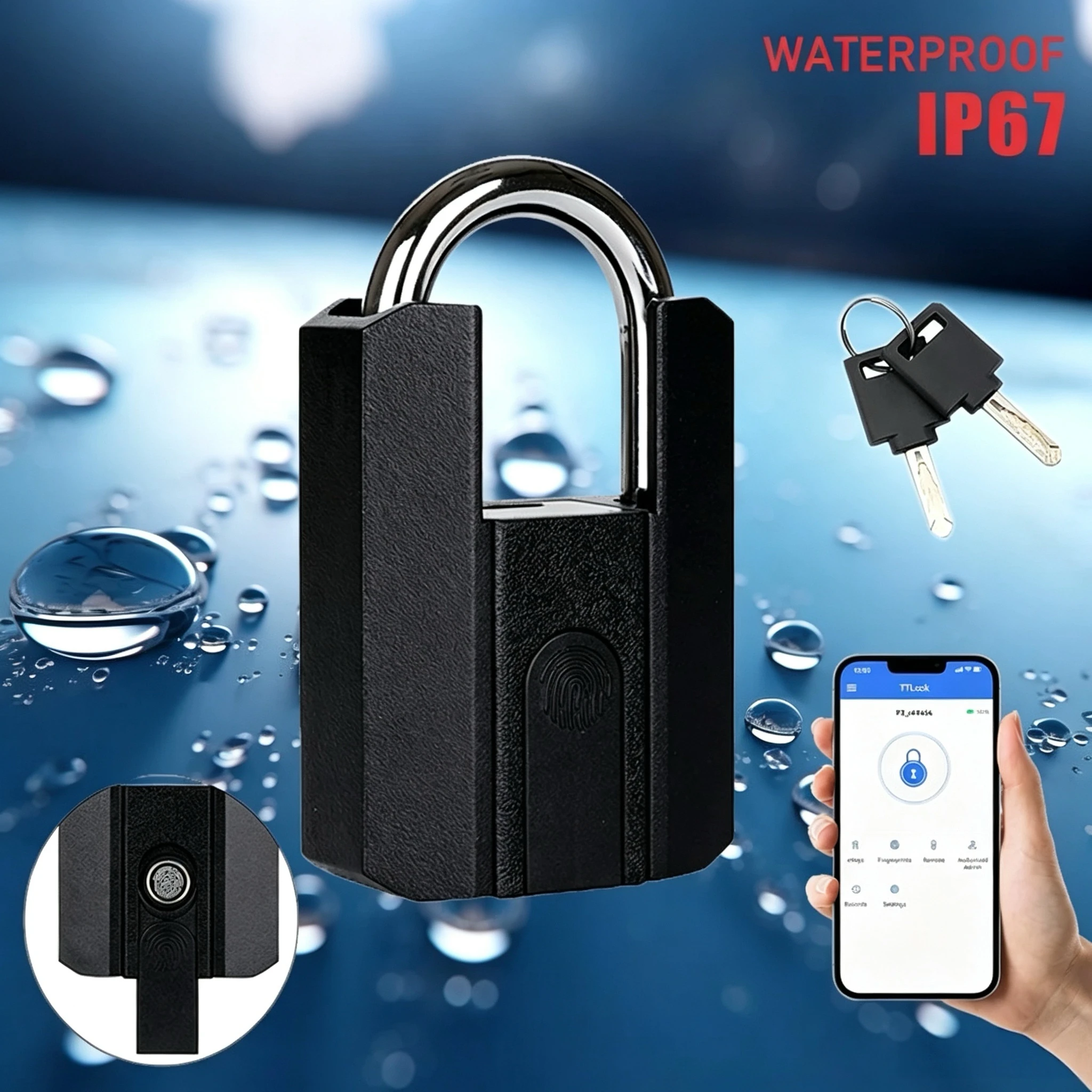 Smart Fingerprint Padlock, TTlock App Control, IP67 Waterproof Anti-Theft Lock for Gym Locker, Bicycle, Outdoor Gate, Suitcase