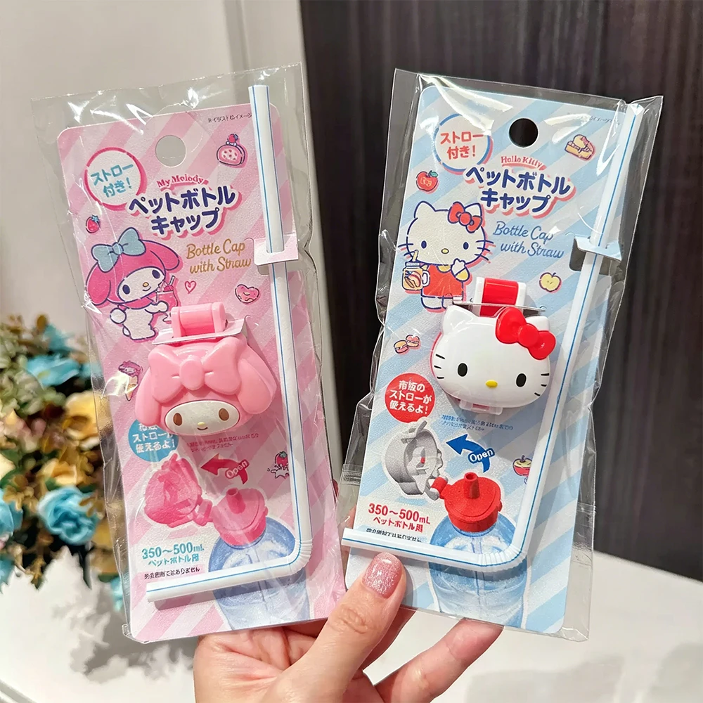 Genuine Sanrio Water Bottle Cap with Straw Cartoon Hello Kitty My Melody Safe Drink Replacement Cap for Drink Bottles Sippy Gift
