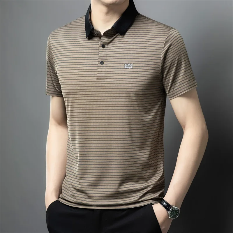 Men's POLO Shirt Summer Short Sleeve Horizontal Striped Lapel Half-sleeve Top Casual Fashion Comfortable Men's T-shirt