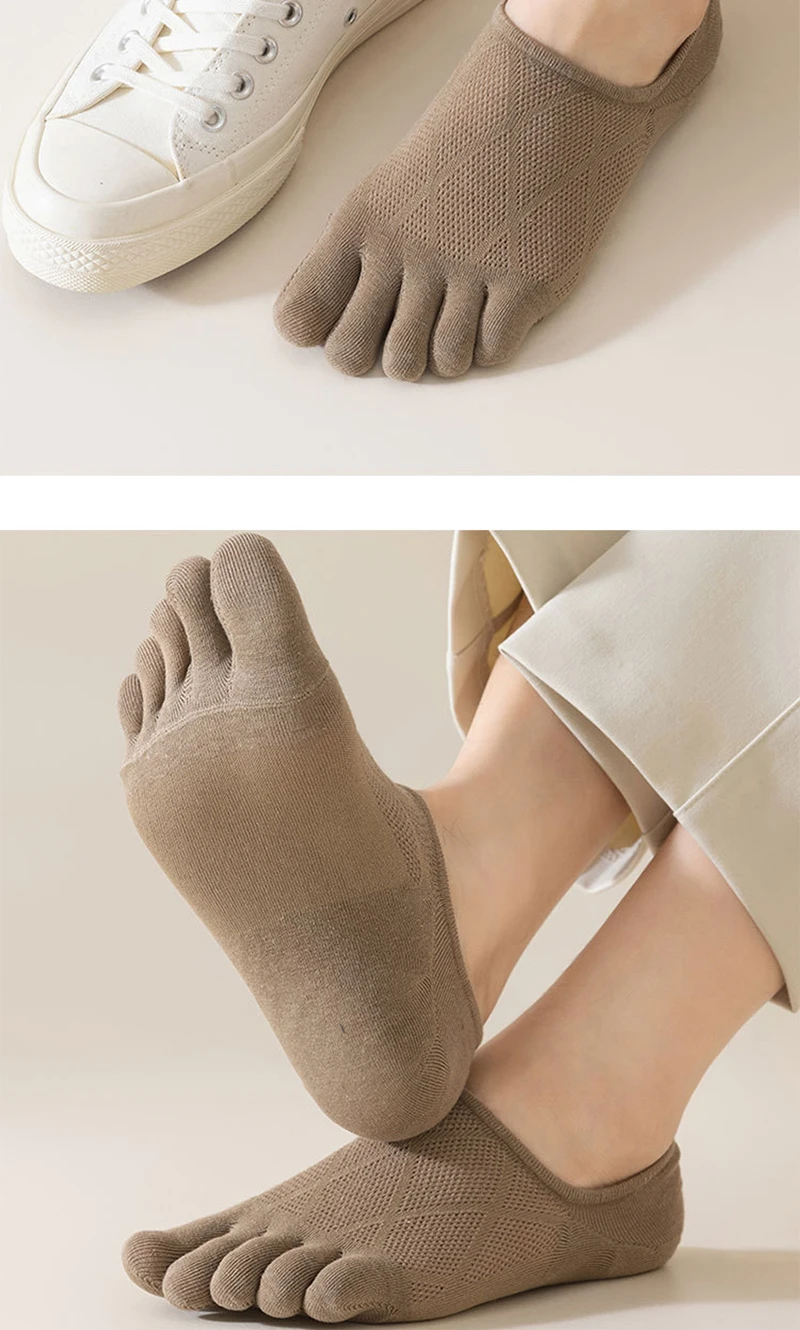 6 Paar Herren-Socken mit fünf Fingern, dünnes Netzgewebe, atmungsaktiv, unsichtbare Socken, antibakteriell, desodorierend, rutschfest, niedrig geschnittene Socken für den Sommer – Detail 2