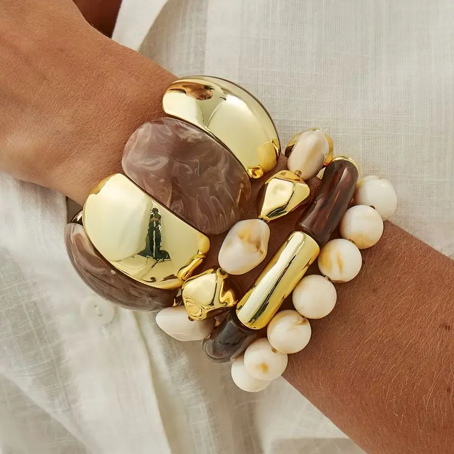 Ingemark 4 Stile Vintage-Acryl-Armreifen für Frauen 2026 Neue tägliche stapelbare elastische Armbänder Paar-Schmuck-Accessoires
