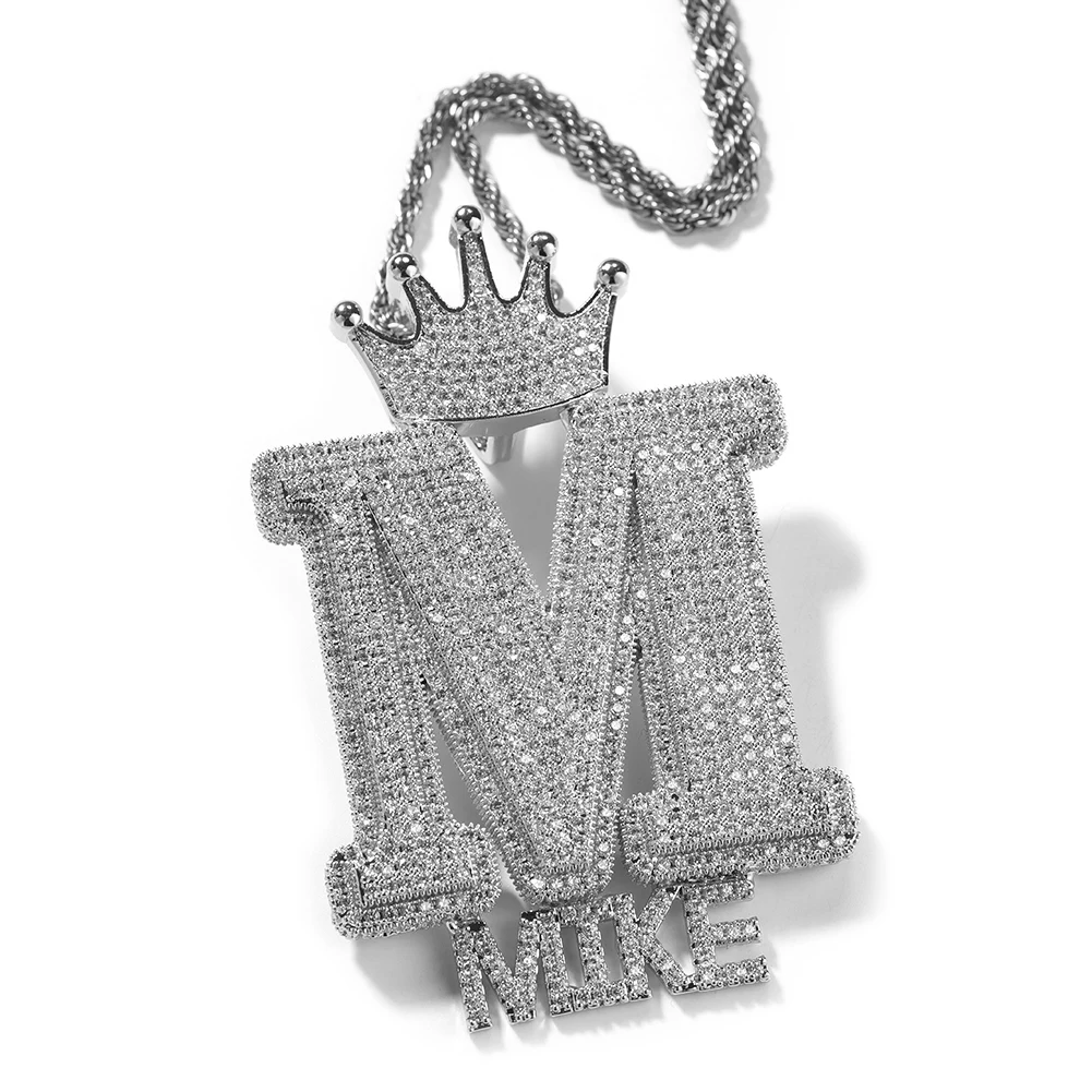 Uwin Big Letter With Crown Bail Pendant Custom Bail Bold Initial Mini Letters Micro Pave CZ Necklace Jewelry