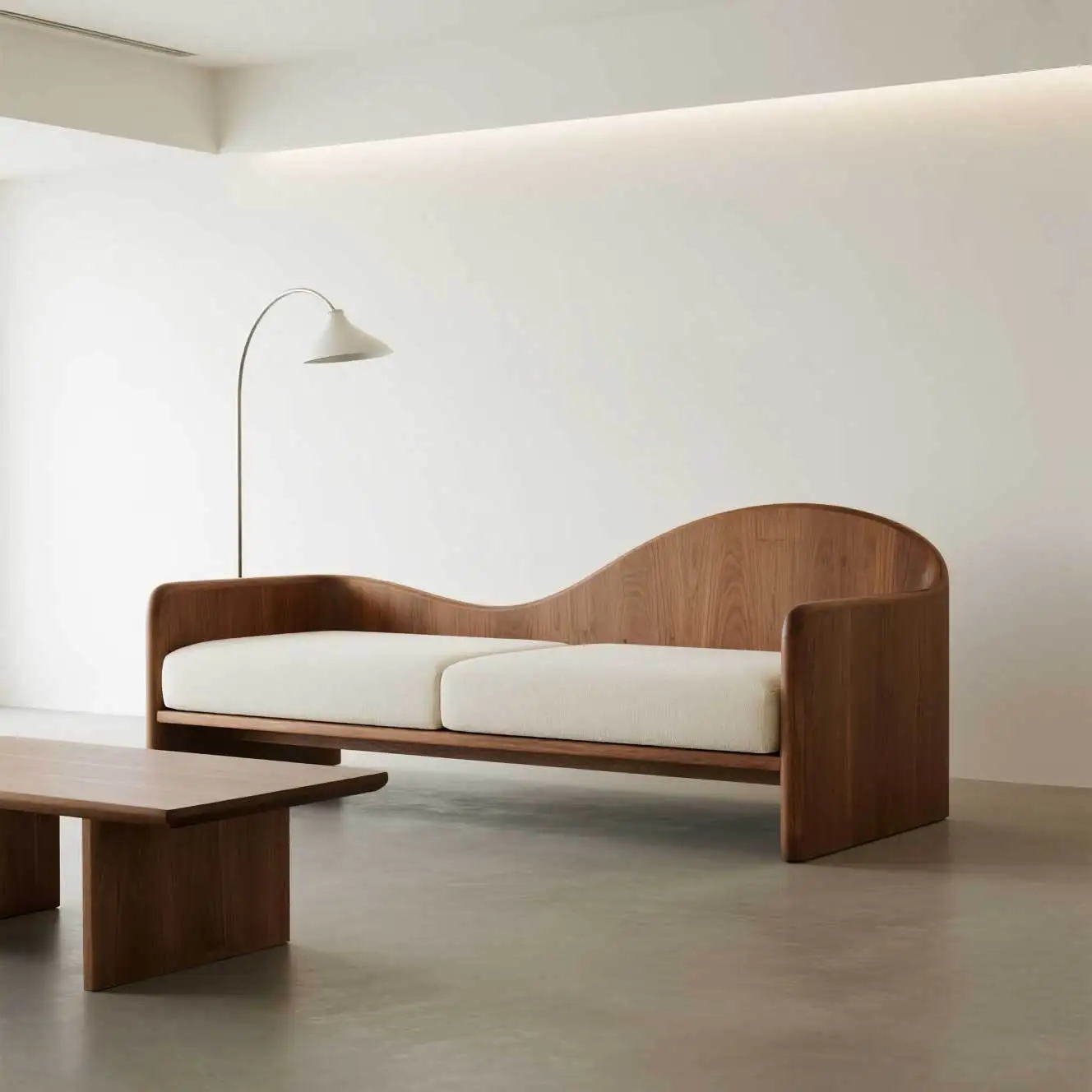 

Simple curved sofa, Song-style aesthetics, log style, living room creative rest furniture