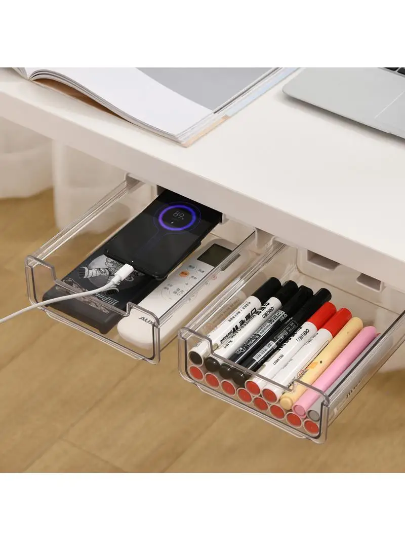 大型隠し引き出しオフィス文具収納ボックス寮デスクオーガナイザーテーブル下プラスチック収納容器デスク必需品