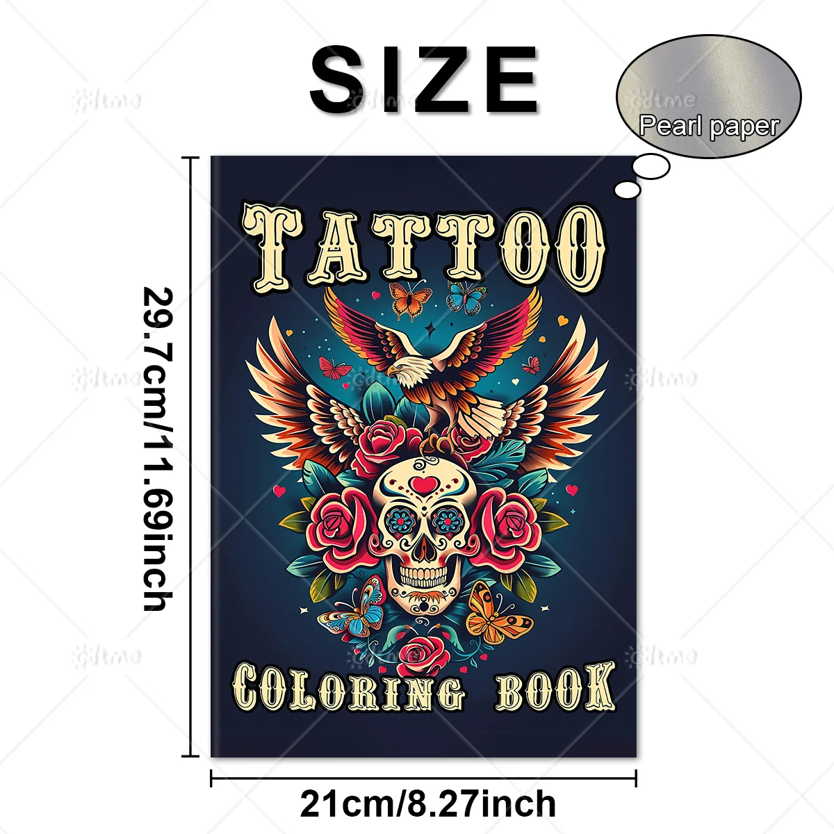 Tattoo Coloring Book Vintage Skull Eagle Rose Butterfly Classic Pattern Anti Anxiety Stress Relief Art Drawing Book For Adult