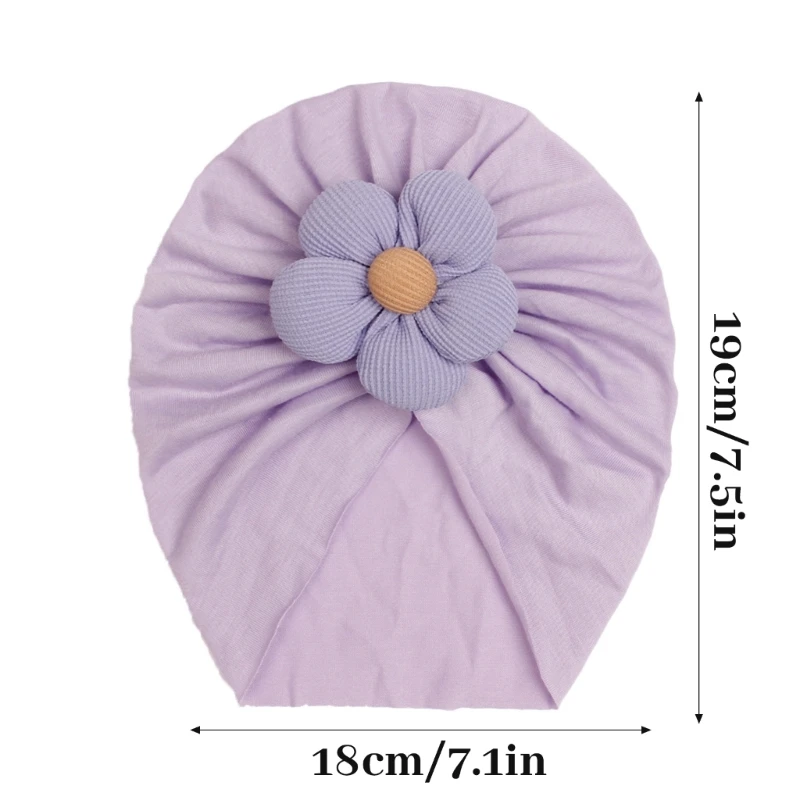 Solid Turban Hat Baby Beanie Cap Headwrap with Big Flower Charm for 0-2 Years Baby Girls Infants Toddlers Pullover Hat