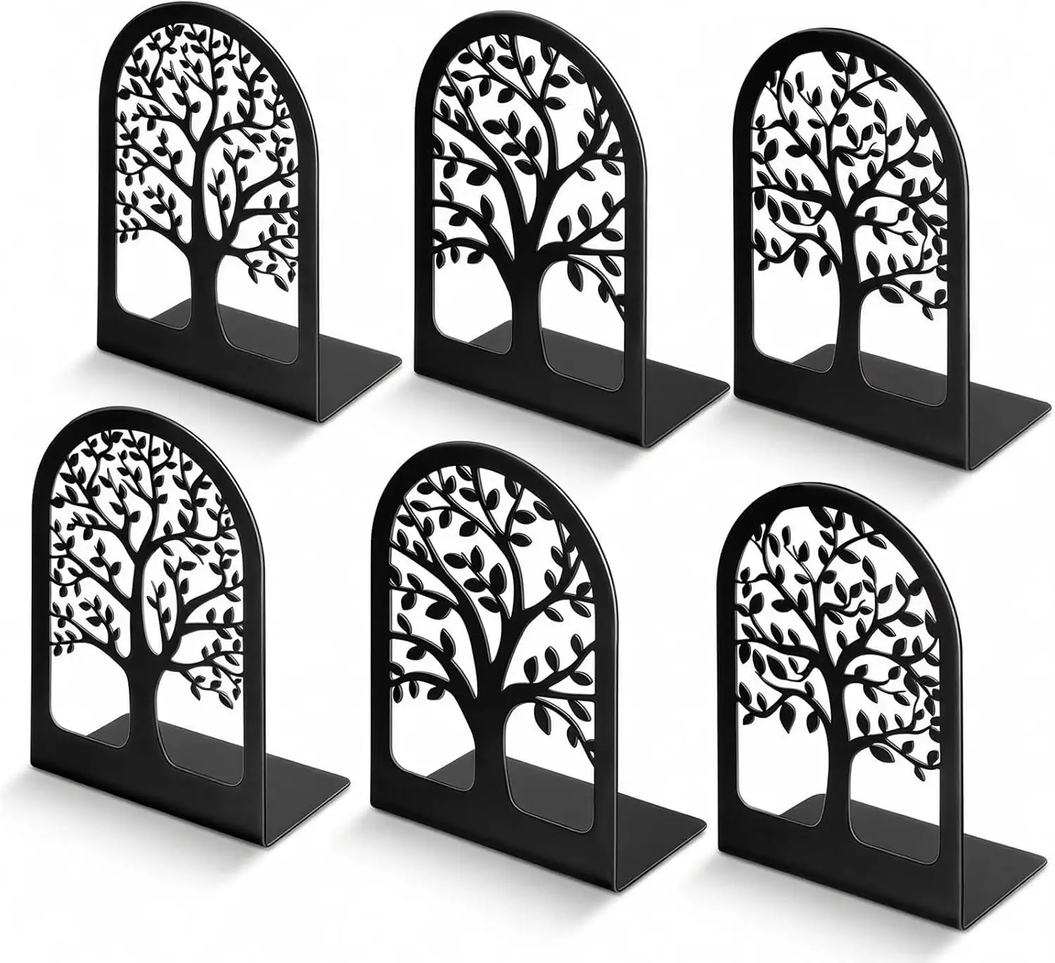 

Metal Bookends for Shelves, L-Shaped Tree Design Heavy Book Stopper, 6.5x4.7x3.5 Inch Black Bookends for Home Office (3 Pairs/6