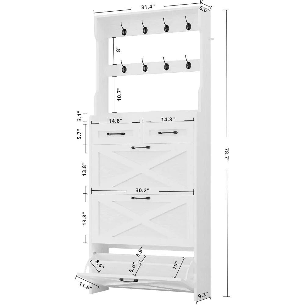 خزانة أحذية خشبية مع 3 أدراج ورف معطف، منظم تخزين قائم بذاته للمدخل، رف أحذية مدمج #2