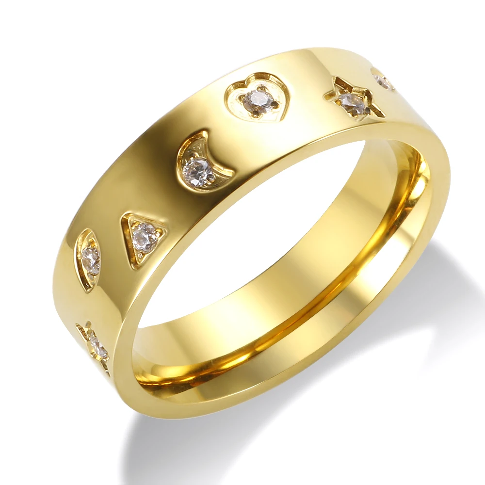 Luxury Stainless Steel Love Heart Zircon Ring Star Moon Triangle Charm Ring for Women Wedding Engagement Fashion Jewelry Gift