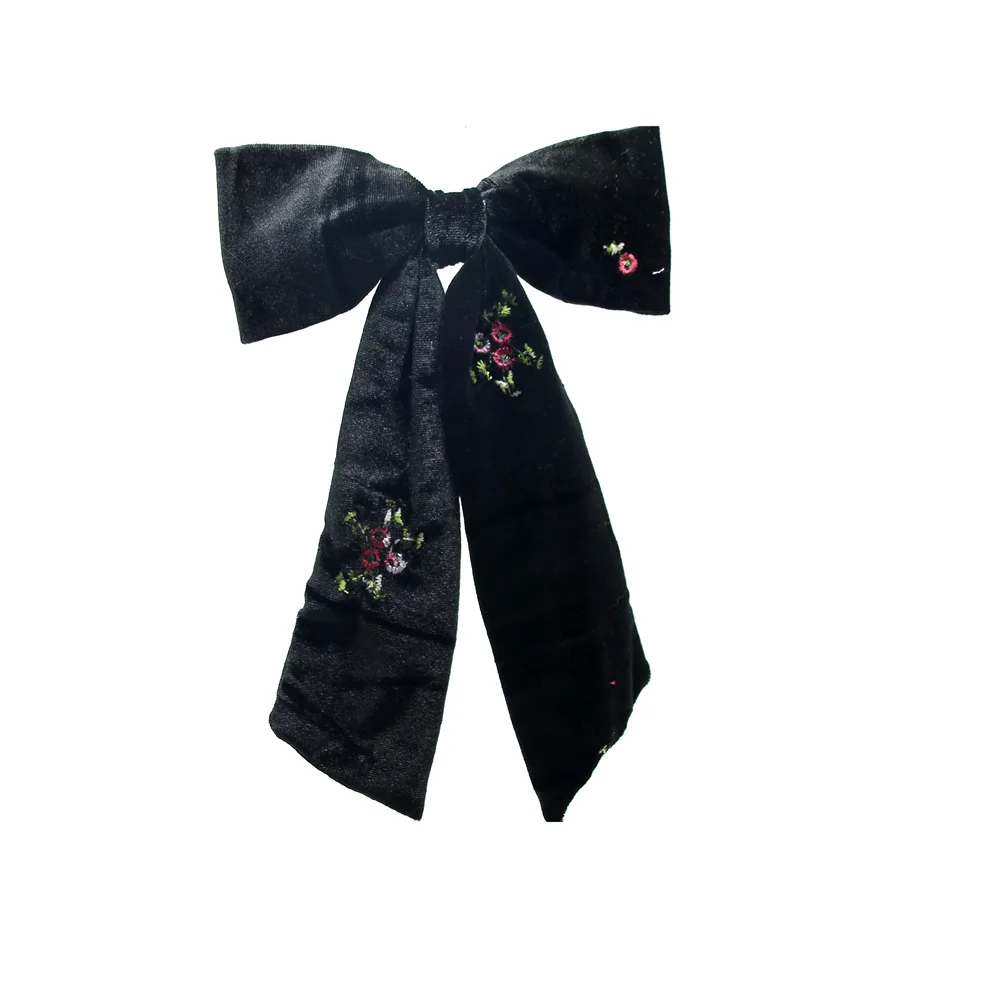 Girls Velvet Embrodiery Floral Girls Headband Elegant Hairbow Hair Accessories Dressy bow clip