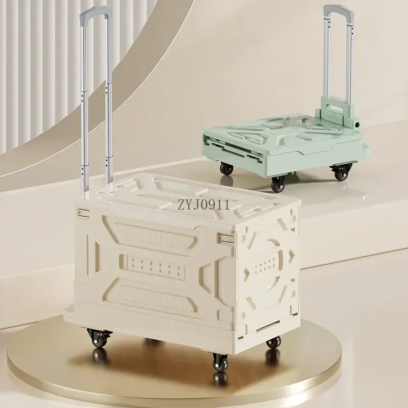 Household portable large-capacity storage box outdoor folding small pull cart