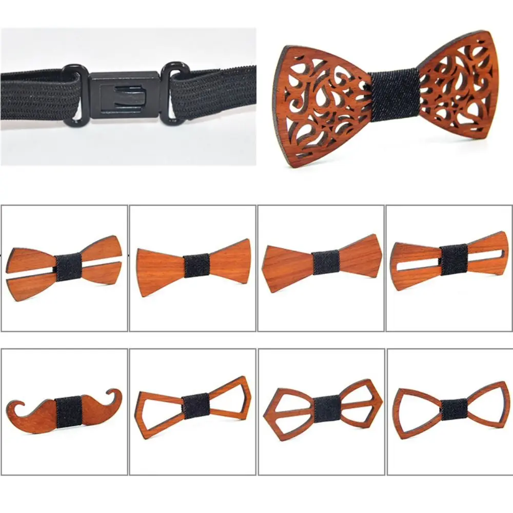 Fashion 12cm Bowtie Multiple Styles Wooden Handmade Bow Tie Carving Environment Protection Bowtie Accessories Men