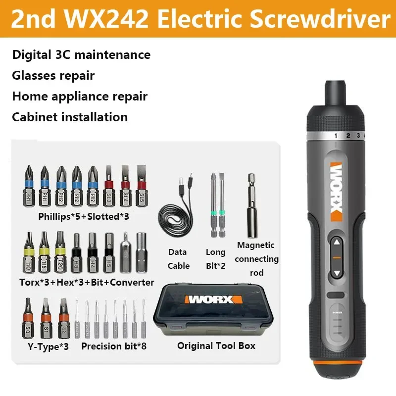 WORX WX242 4V Electrical Screwdriver Set with Bit Wireless Drill Driver Power Tool Household Rechargeable Screw Driver