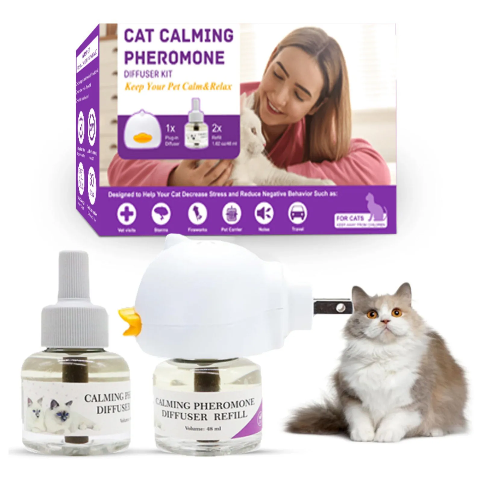 Pheromone Diffuser for Cats Cat Pheromone Plug-In Relaxants Start Kit 30-Day Refill Calming Spray for Calm Relaxing Home Indoor