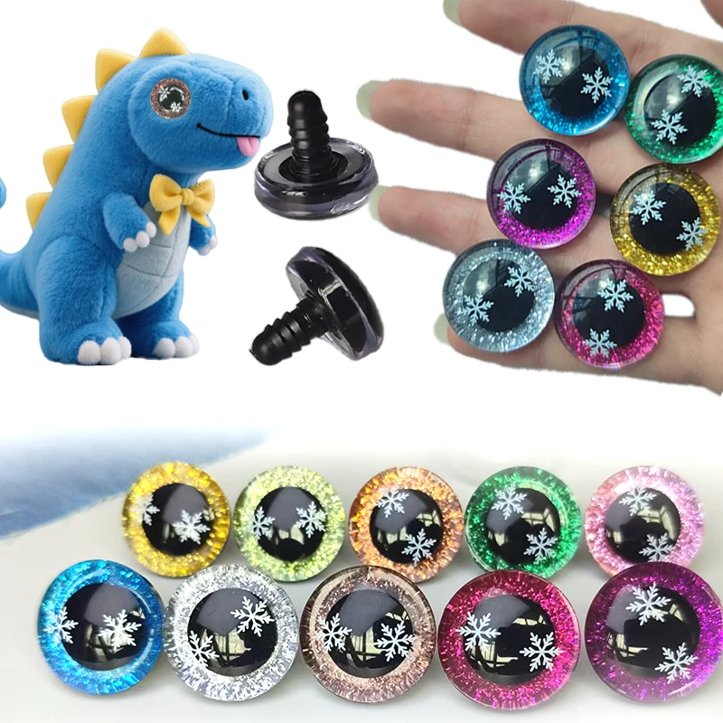 20Pcs Toy Eye Decoration Accessories 3D Safety Eyes Flashing Snowflake Eyes 3D Eyes, 12-25mm Suitable for Plush Toys Doll Accessories DIY Handmade Doll Eyes Christmas Easter
