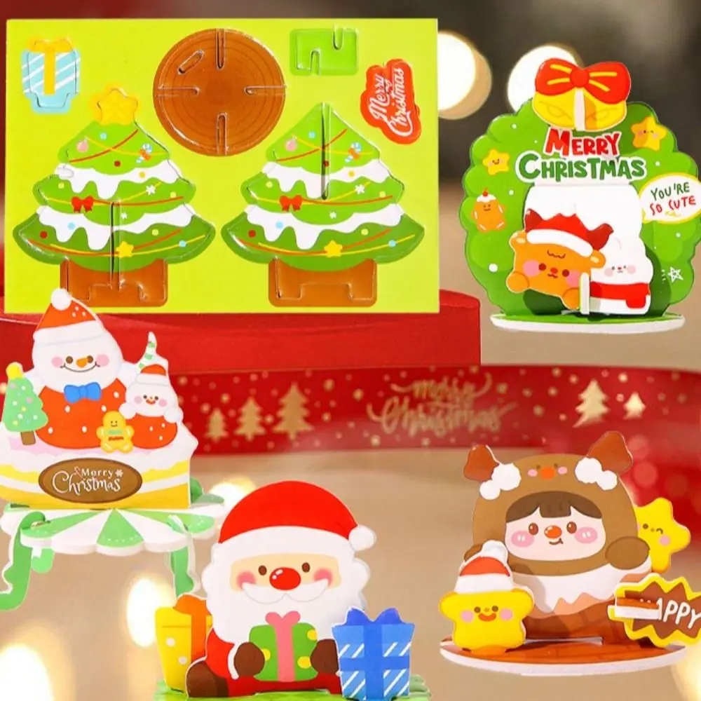 Pohon Natal Puzzle 3D Santa Claus, buatan tangan DIY, pohon Natal Mini, karangan bunga kedatangan gaya acak, teka-teki seni Natal anak-anak