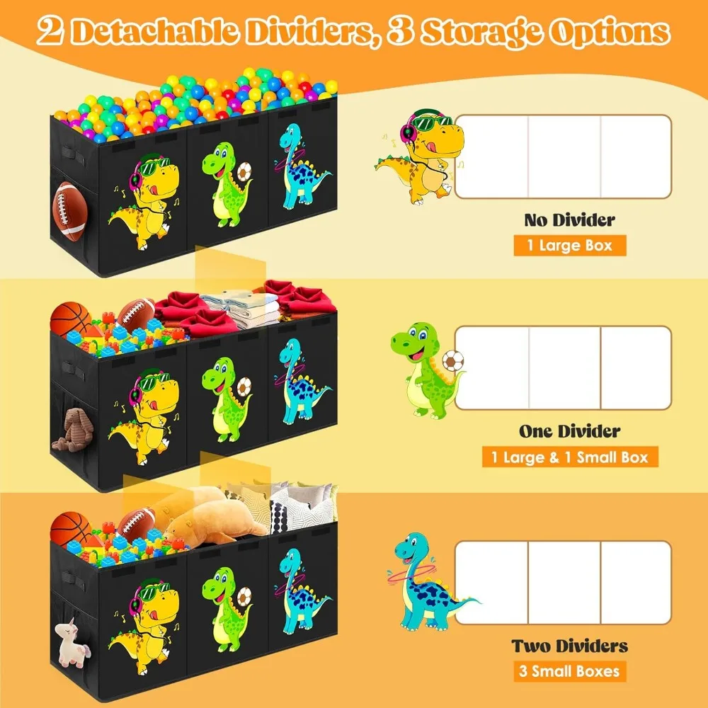 صندوق تخزين ألعاب الديناصور المتين ذو السعة الكبيرة للأطفال، منظم قابل للطي مع غطاء، مثالي لغرفة لعب الأطفال الصغار