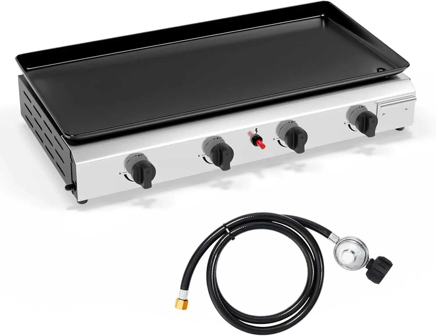 

4 Burner Portable Propane Griddle with Electronic Ignition, 40000 BTU Tabletop Flat Top Gas Grill with Nonstick Enameled Tray