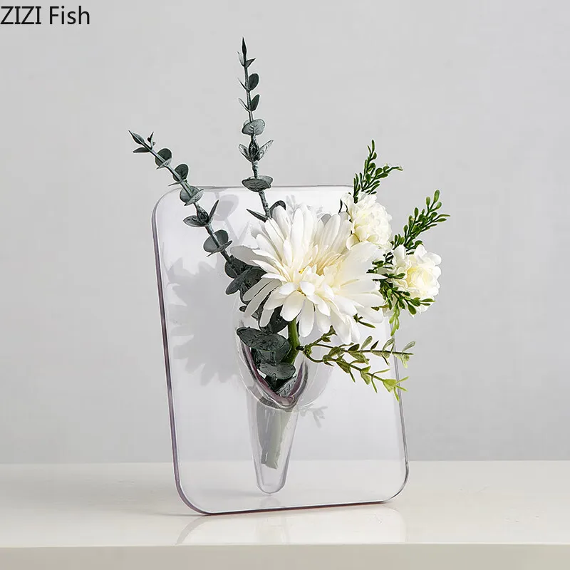 ミニマリストの透明な花瓶,植木鉢,机の装飾,フラワーアレンジメント,幾何学的な正方形の花瓶,部屋の美的装飾
