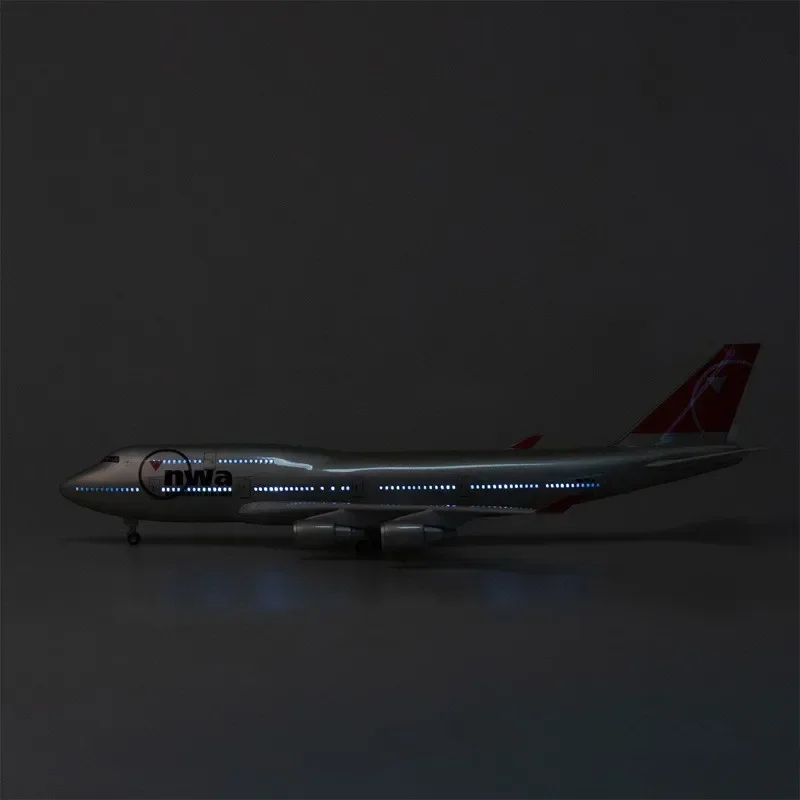 47Cm 1:150 Schaal Diecast Model Noordwest Airlines Boeing 747 Hars Vliegtuig Airbus Met Licht En Wielen Speelgoed Collectie Display