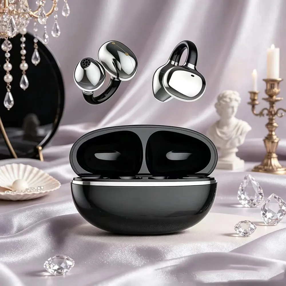 Wireless Bluetooth Earbuds Open-Ear Bone Conduction Ultra-Comfort Ear Clip Design Noise Cancelling For Long Wear With Mic
