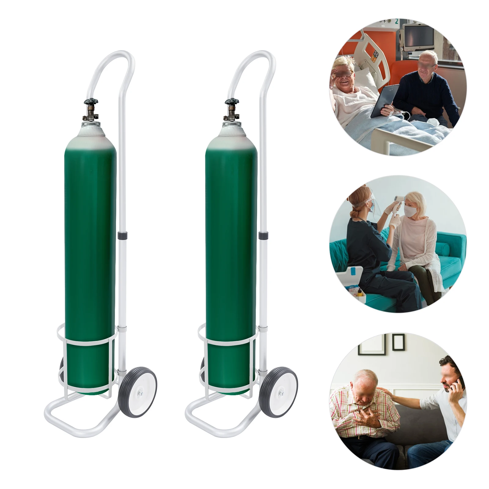 

168mm 2PCS Aluminum Alloy Oxygen Tank Cart Dolly,Silver Oxygen Cylinder Cart with Adjustable Handle Freestanding for Hospitals