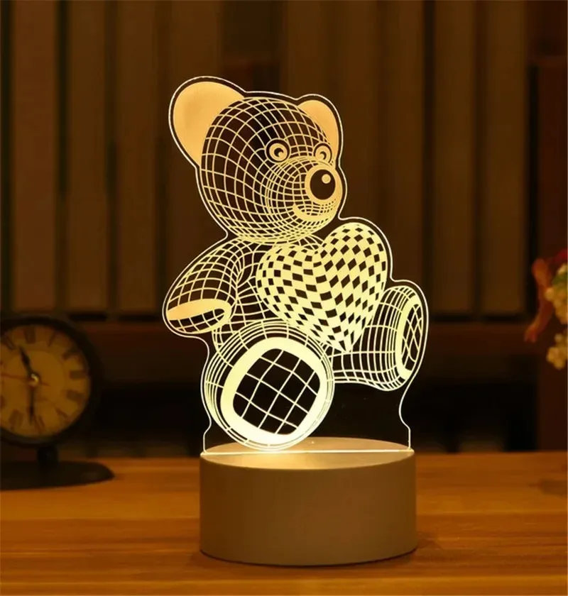 Romantic Love 3D Acrylic Led Lamp for Home Children\'s Night Light Table Lamp Birthday Party Decor Valentine\'s Day Bedside Lamp