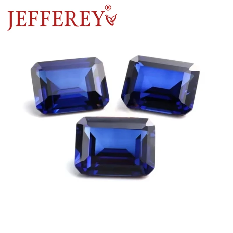 8A Sapphire Lab Grown Stone Blue Emerald Shape Synthetic Gemstone 4X6mm-12x16mm Octagon Step Cut Loose Stone for Jewelry Marking