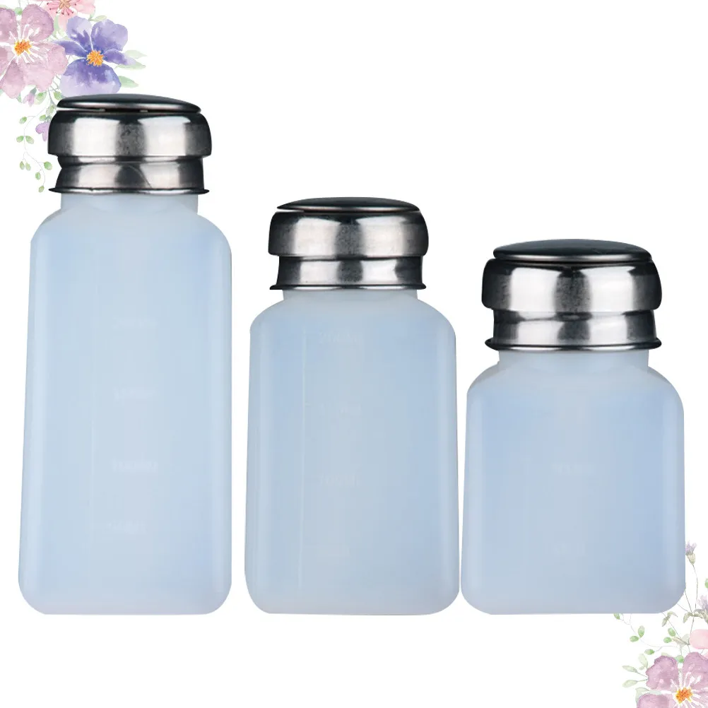 Bouteille distributrice de dissolvant pour vernis à ongles, 3 pièces, avec bouchon à pression verrouillable, conteneur à pompe anti-fuite pour utilisation en déplacement, sous-emballage