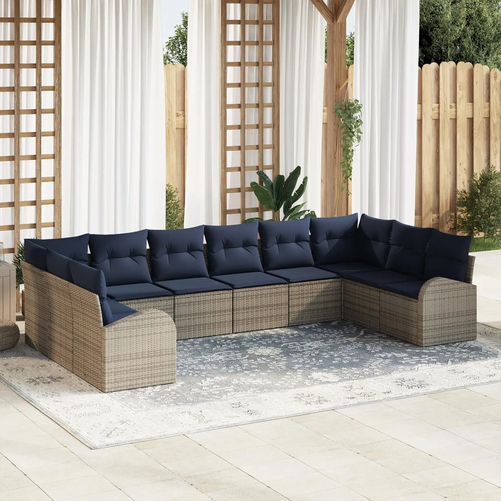 

10 Piece Light Grey Poly Rattan Garden Sofa Set with Cushions Outdoor Furniture