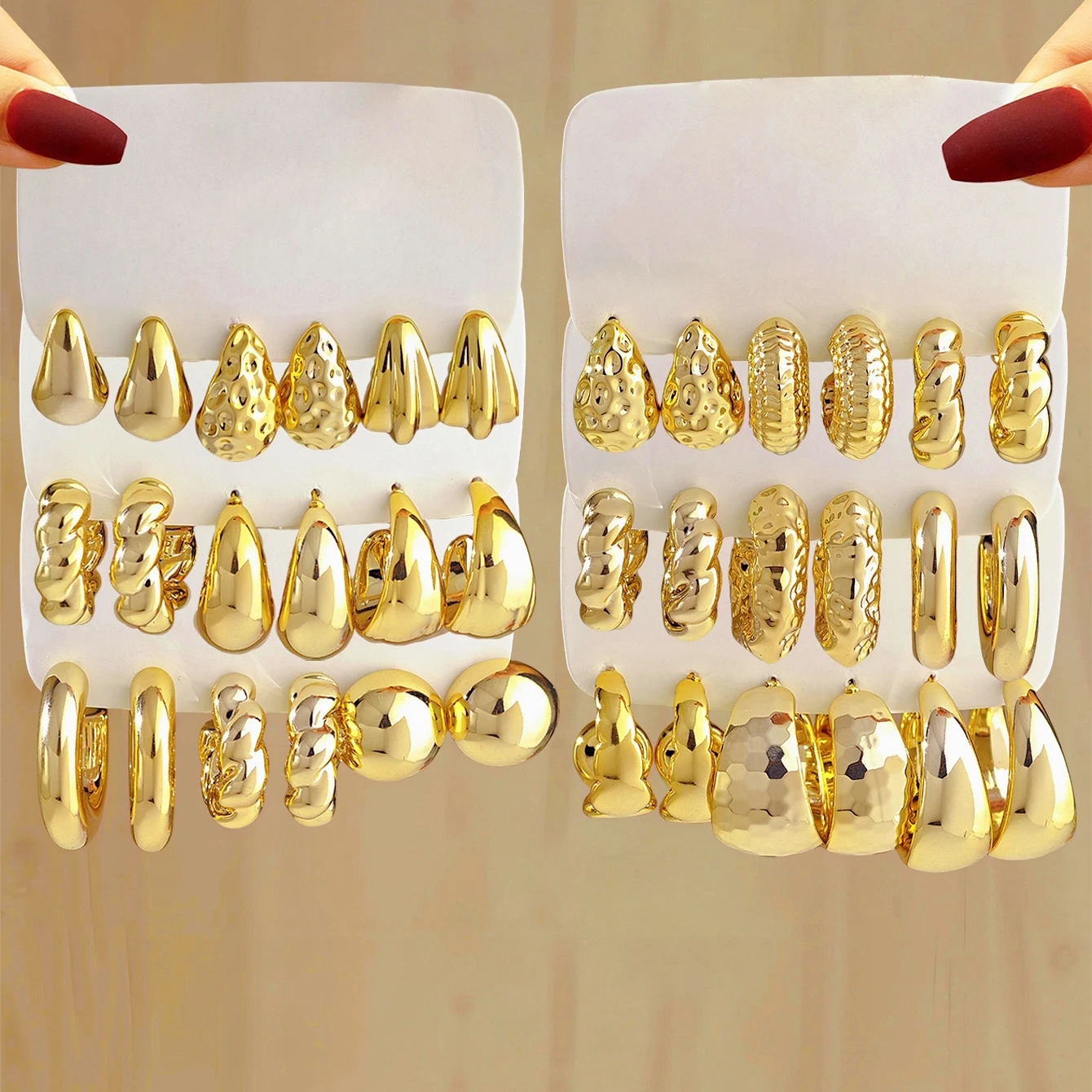 Conjunto de pendientes de aro con esfera de gota CCB Vintage, accesorios de mujer con forma de C de giro Irregular