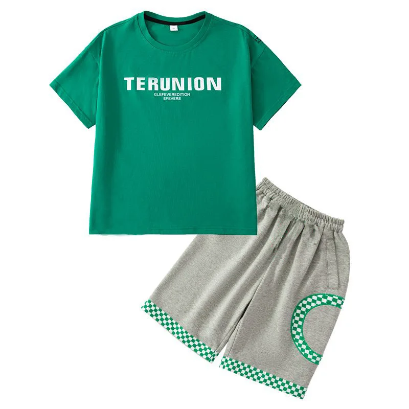 Summer Teenage Boy Short Sleeve Clothes Set Children Letter Print Top and Bottom 2 Pieces Suit Kid T-shirts Shorts Tracksuit