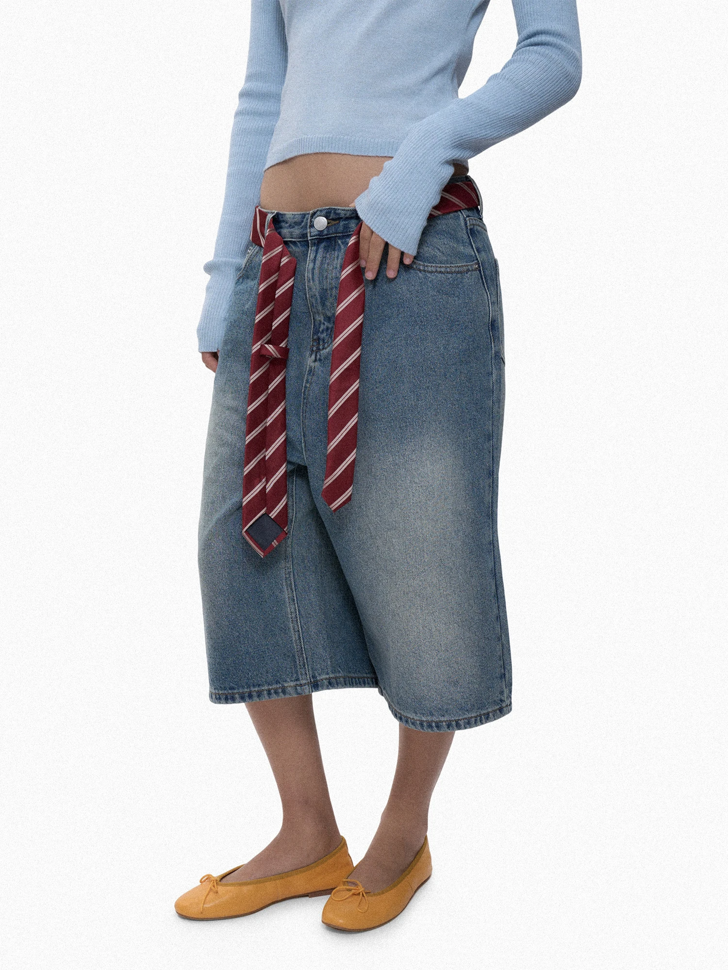 

Low Waist Straight Leg Seven-Foot Denim Jeans Vintage Style Faux Aged for Female Law Students Casual Mid-Term Seasonal Unisex