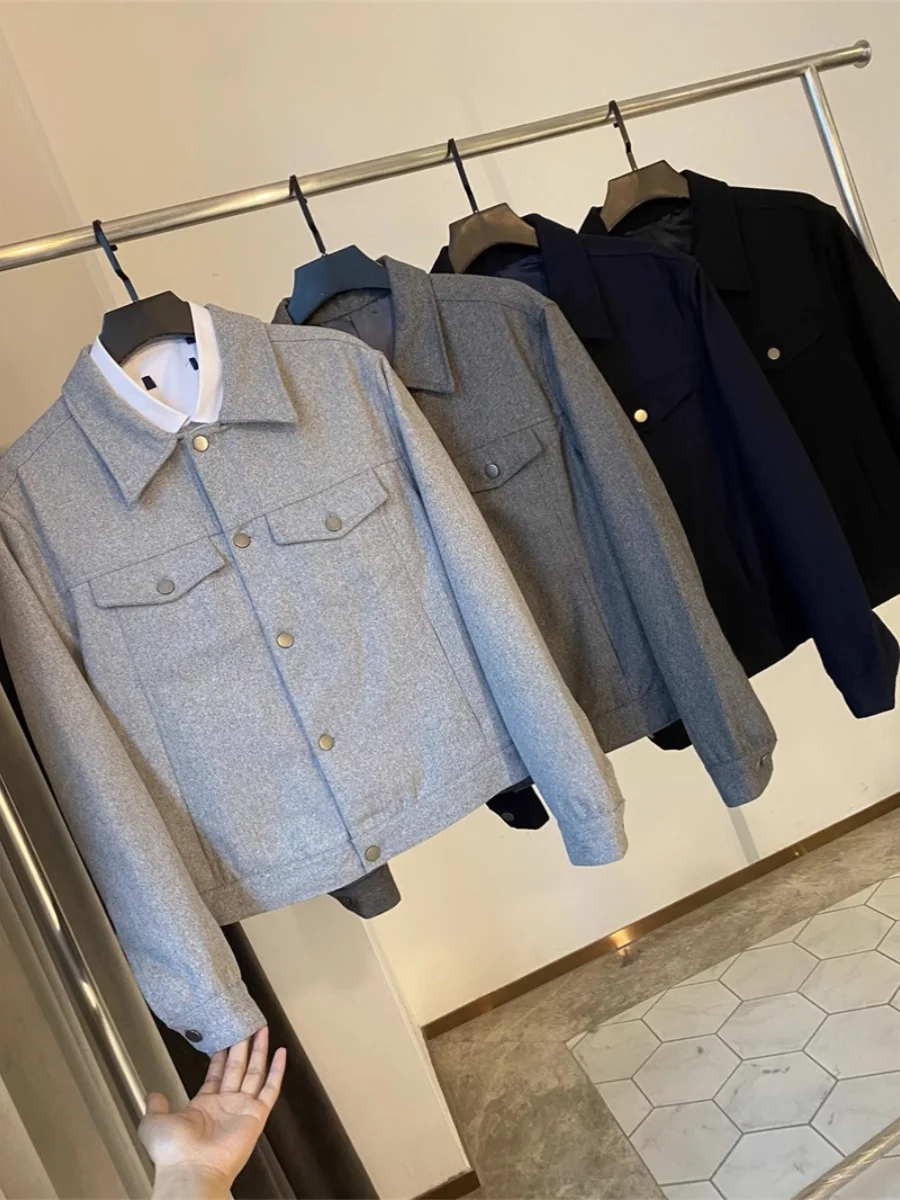 

Мужская свободная куртка из шерстяной смеси с отложным воротником, осенне-зимнее рабочее пальто в корейском стиле, с длинными рукавами, приталенного кроя, для молодежи