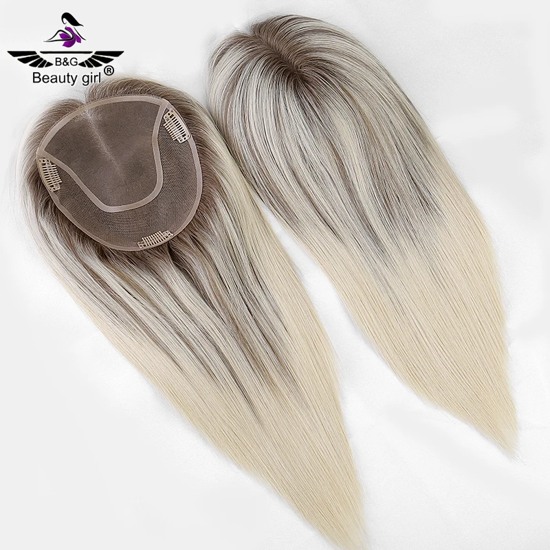 الصيف الجذور الداكنة 100% الأوروبي الشعر البشري قطع الدانتيل للنساء أومبير شقراء 6X6.5 أحادية قاعدة الشعر توبر