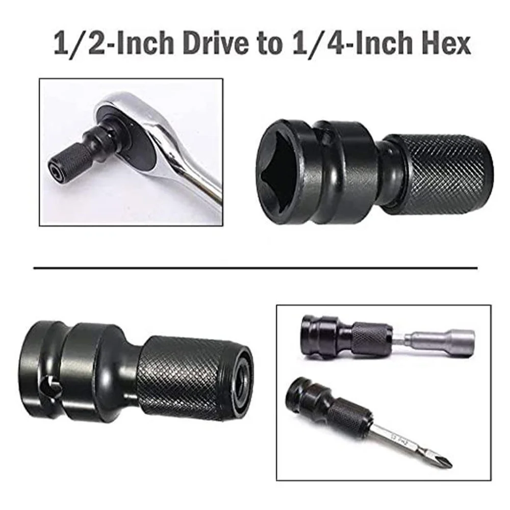 1/2inch Drive To 1/4in Impact Wrench Socket Set 1/4\'\' Hex Ratchet Socket Adapter Spanner Drive Converter Tool Drilling Bits