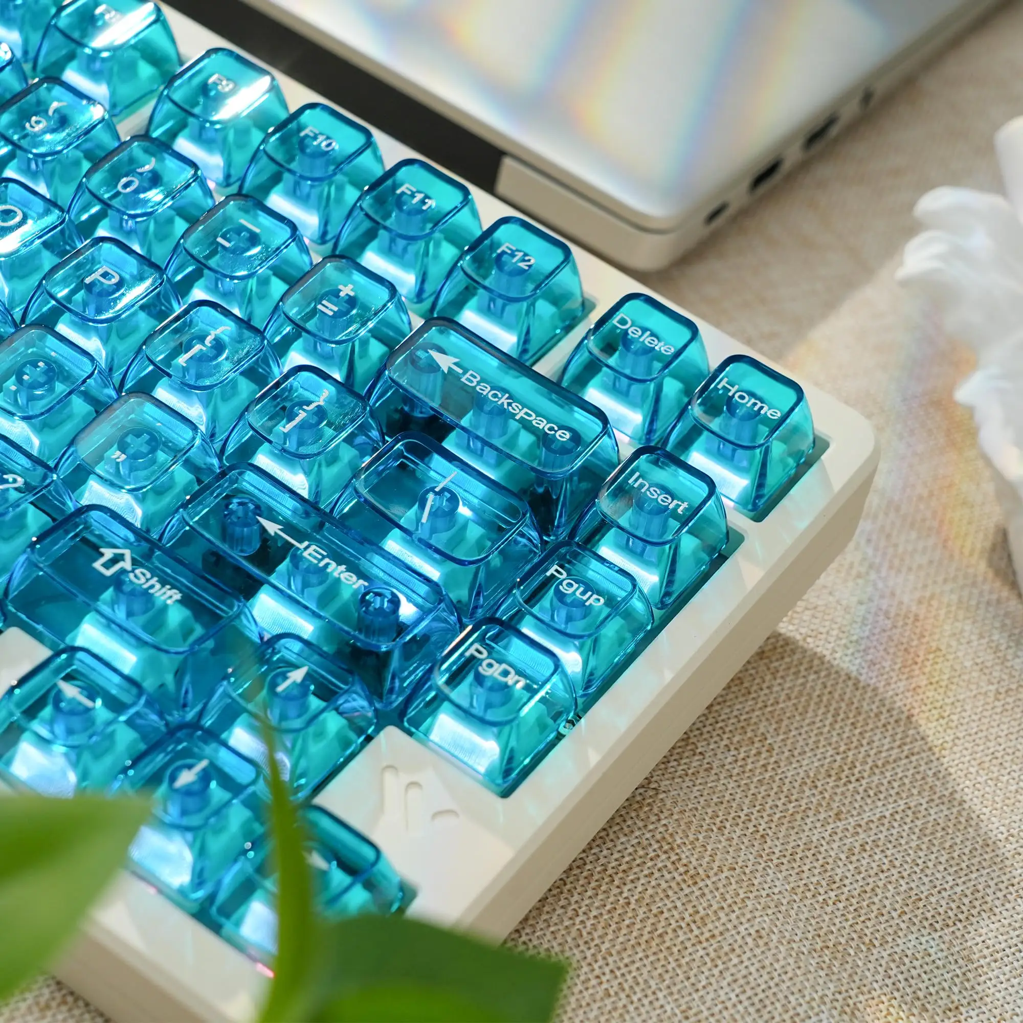 115 Keys MDA Profile Shine Through Keycaps Blue Transparent Clear keycaps Crystal Ceramic Key Cap Set for MX Switches Keyboard