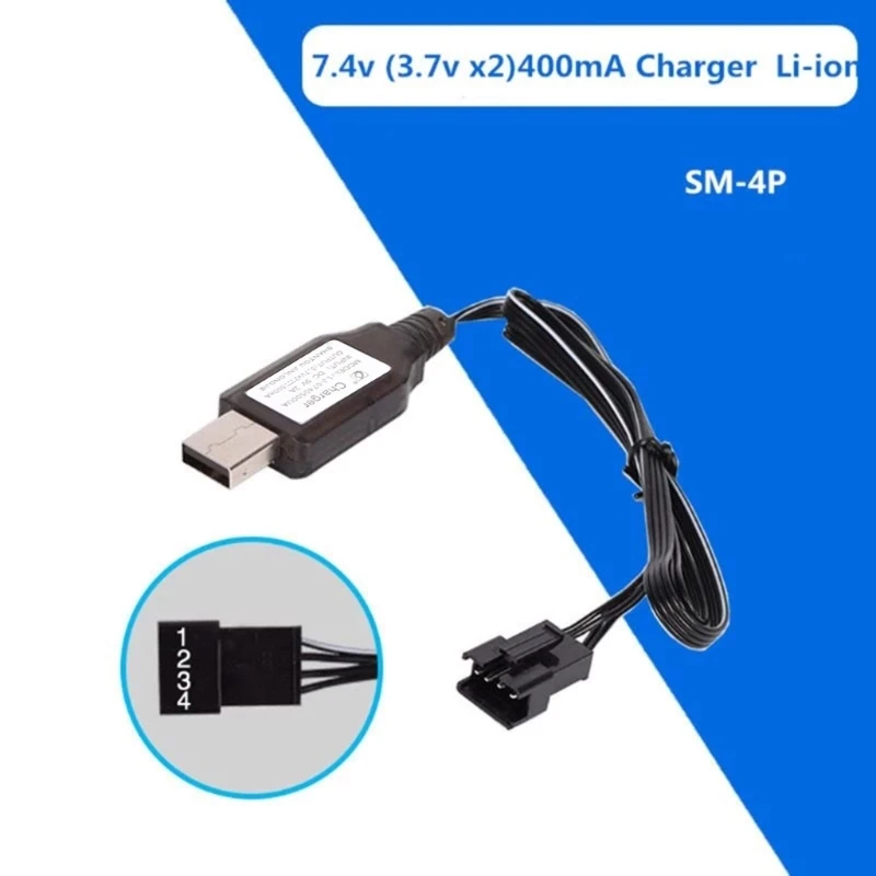 1PC 7.4V (3.7V x2) Charger SM4P Reverse  4-pin Lithium Battery  For Electric RC Toys Car Boat USB Charging Cable