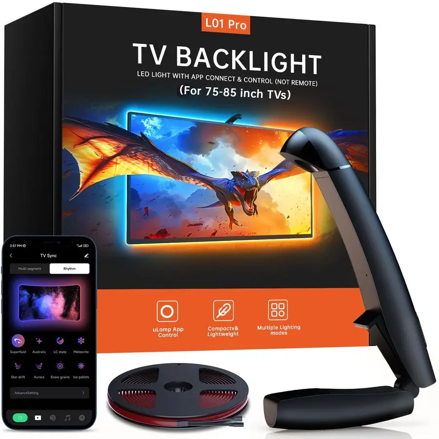 TV Lights That Change with Screen, 18ft Cuttable LED Backlight for 7585 Inch Screen and PC Monitor, Backlight with Sensor, Smart