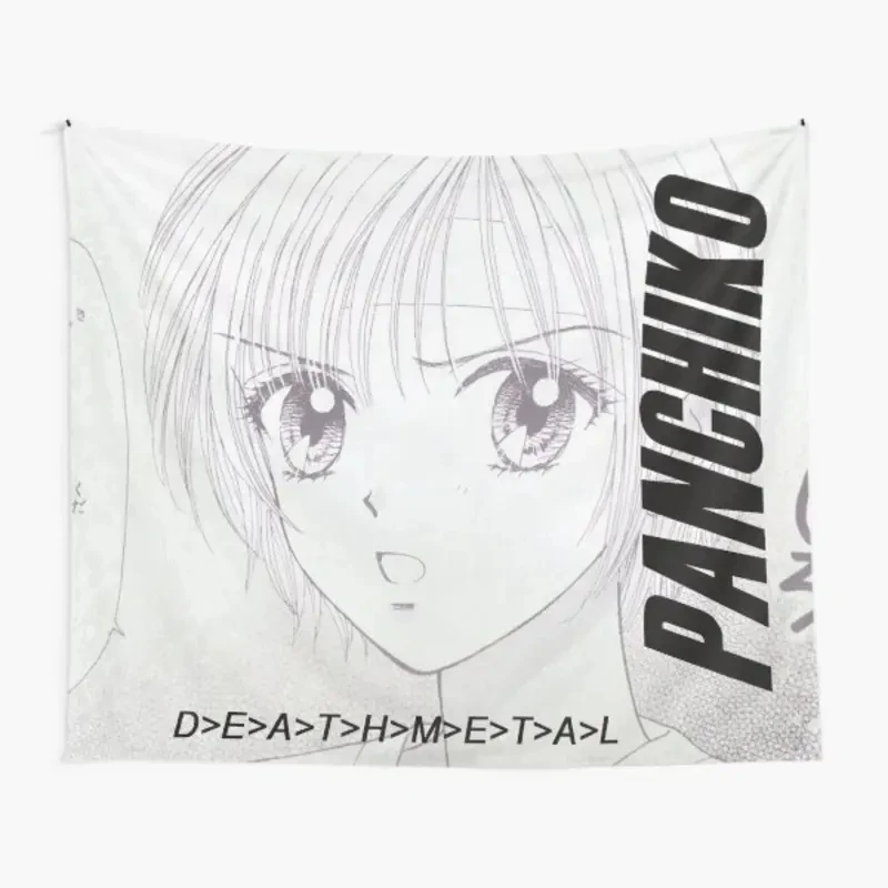 Anime Girl PANCHIKO Line Art Wandteppich Wandbehang Japanische Kawaii DETHMETAL Dekoration Schlafzimmer Wohnzimmer Dekoration