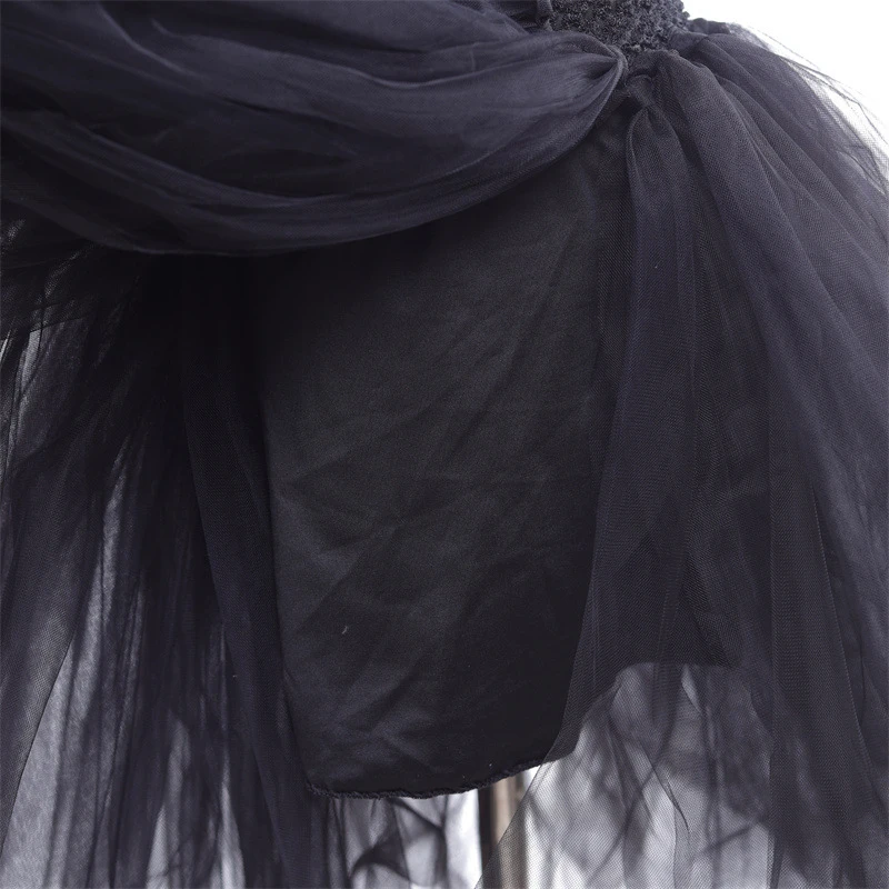 Mädchen Kostüm Dunkle Gefallene Engel-Königin, Spitzen-Tüllkleid, Horn-Stirnband, Federflügel, Zepter, Halloween-Karneval-Kinder-Cosplay-Outfit – Detail 9