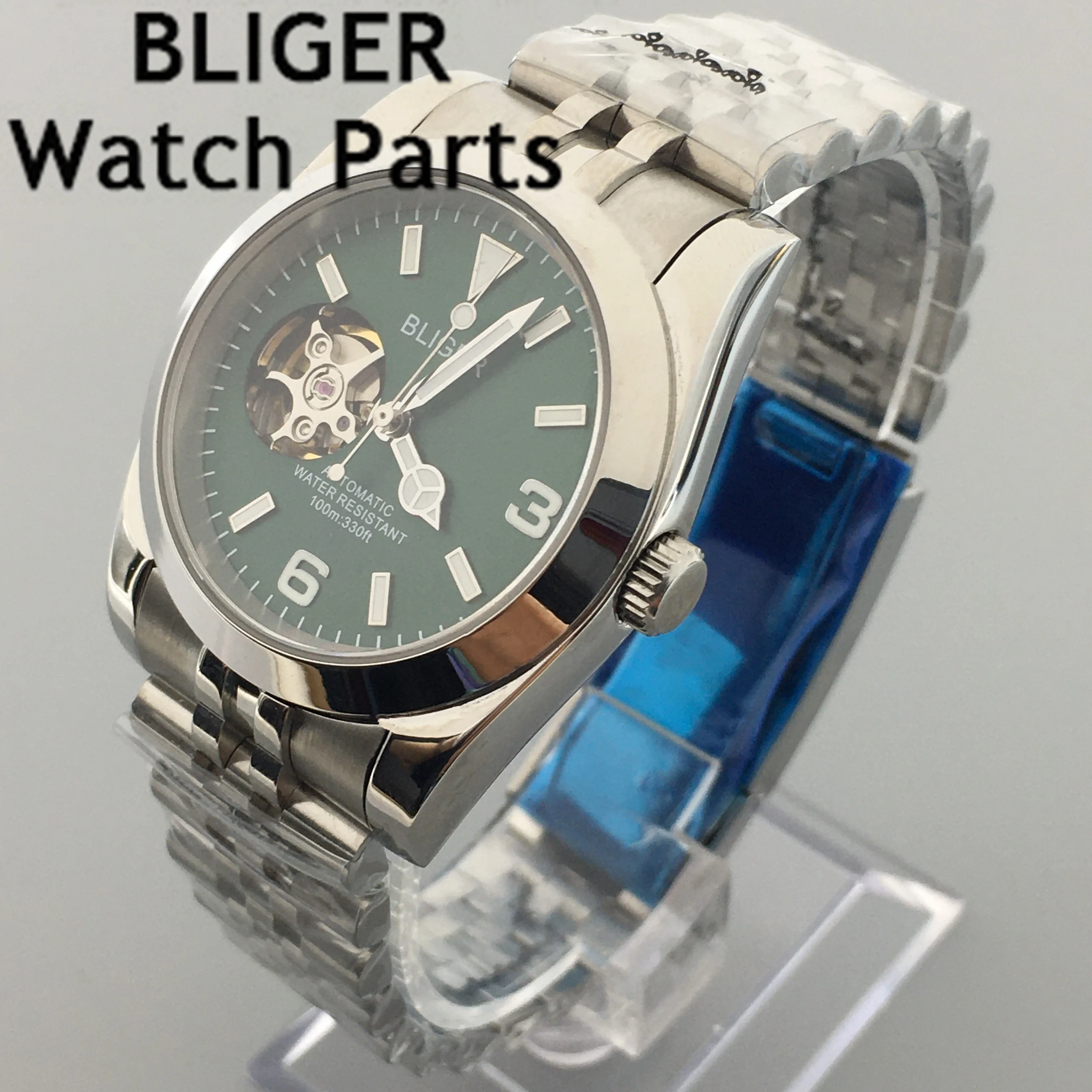 BLIGER 36mm 39mm NH38A Movement Automatic Watch Men Blue White Black Green Dial Bezel Flat Sapphire Glass Jubilee Strap