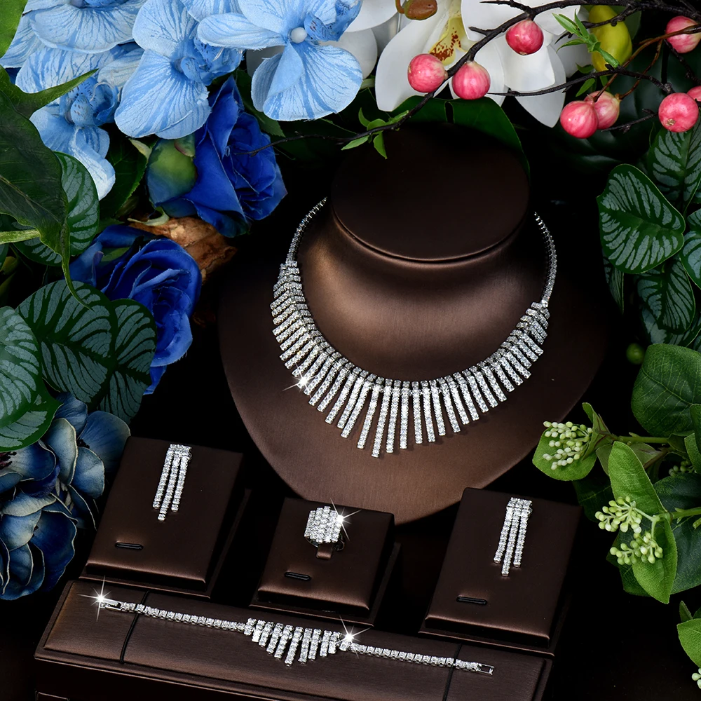 

Light Luxury Exquisite Fringe Shape Women's Bright Necklace Earrings 4 Piece Jewelry Set Dubai Wedding Festival Host Tour M-696